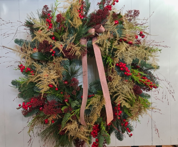 Rustic Red & Gold Door Wreath