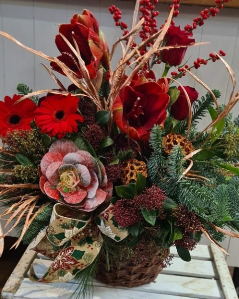 Festive Ruby Christmas Basket Arrangement